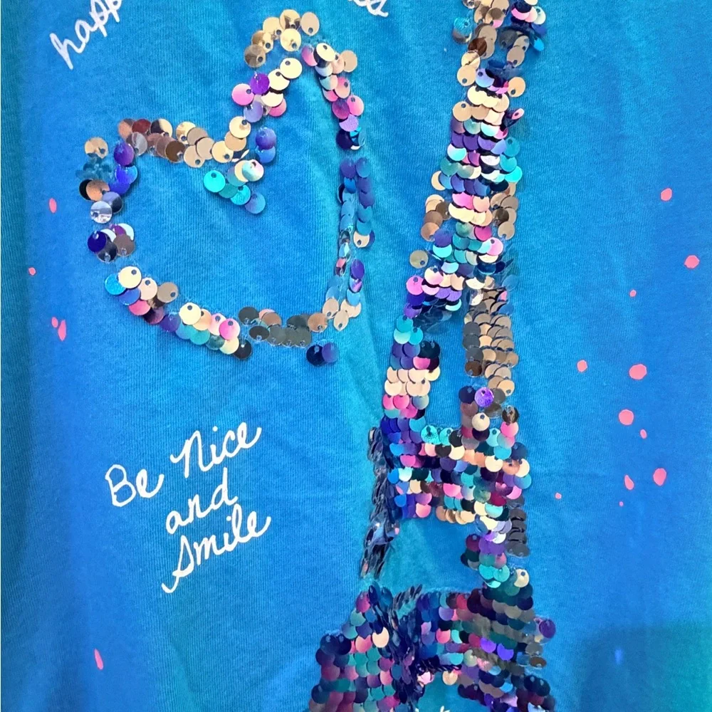 Justice Turquoise Sequin Eiffel Tower Long Sleeve Tee Size 12
